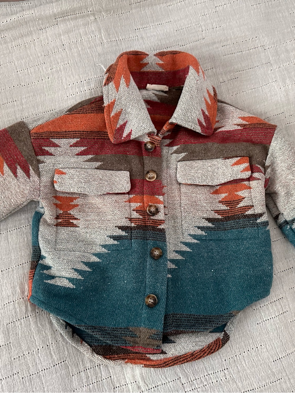 Toddler Southwestern Button Jacket in Teal & Rust